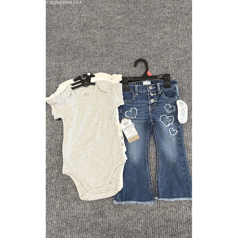 Honest Baby Girl 3pc Clothing Short Sleeve Bodysuit Flared Jeans NWT 12/18 Month